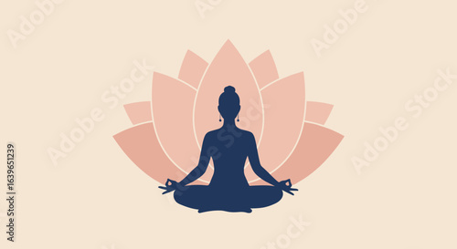 Meditative yoga practice tranquil studio digital illustration serene environment side view mindfulness concept. Vector illustration