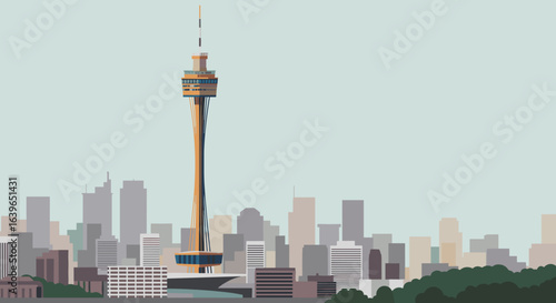 Elevated view of the iconic tower san antonio digital illustration urban landscape daylight modern architecture. Vector illustration