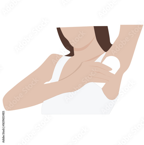 vektor Woman wrapped in a towel applies deodorant to her underarm,