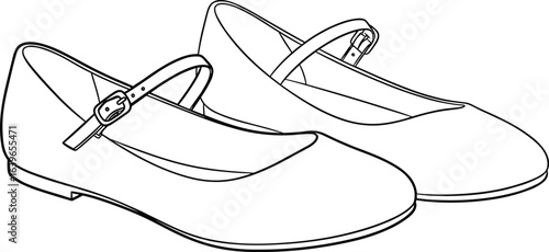 Flat shoes with buckle strap, minimalist design, rounded toe footwear, casual women's shoes, side-by-side pair, fashion accessory