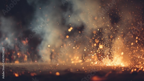 A close-up of sparks flying amidst smoke and dramatic lighting.