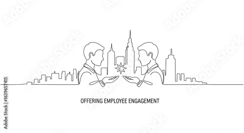 Employee Engagement Concept: A minimalist illustration captures the essence of employee engagement. Two individuals are depicted in a continuous line.