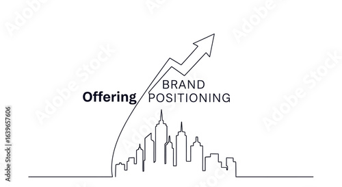 Brand Positioning in the City: A conceptual representation of a rising brand, symbolized by an upward arrow, poised above a cityscape, embodying growth and strategic positioning in the market.