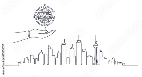 Navigating Global Culture Consulting: An illustration highlighting the synergy of cultural insight with urban development, symbolizing guidance and expertise.