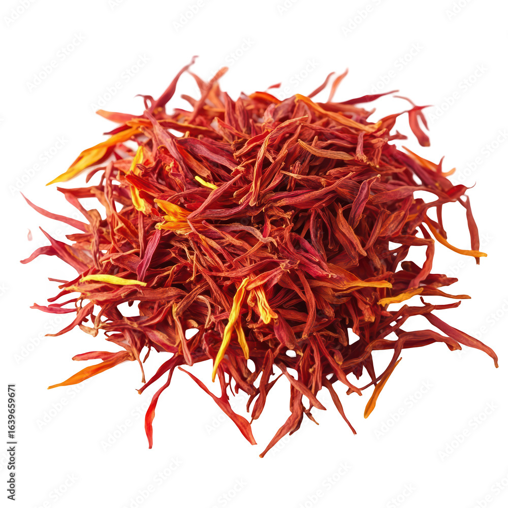 Naklejka premium Dried Saffron Threads Spice Closeup Exotic Red Orange