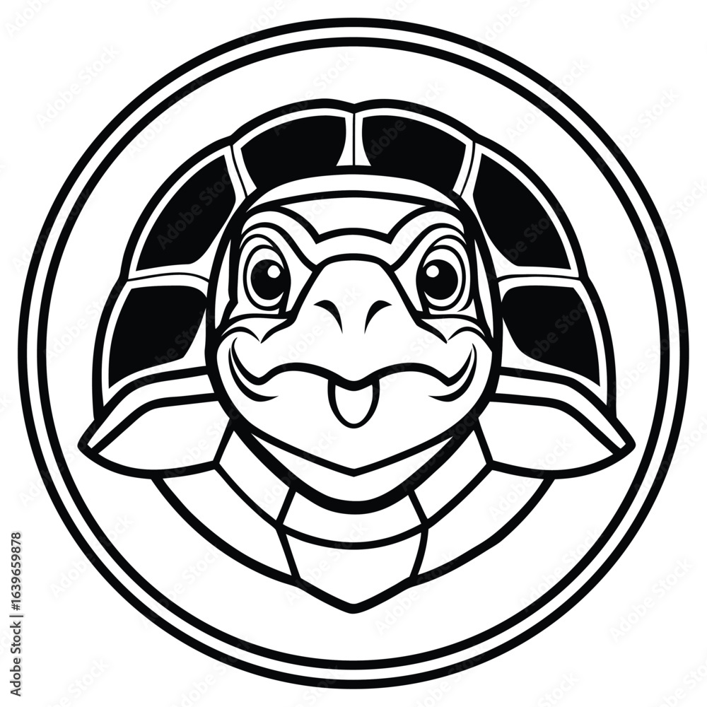 Obraz premium Vector art of cute cartoon turtle face in a circle, isolated on white background