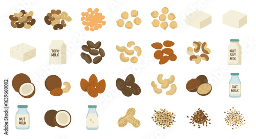 Plant-based ingredients flat icon set vector healthy food