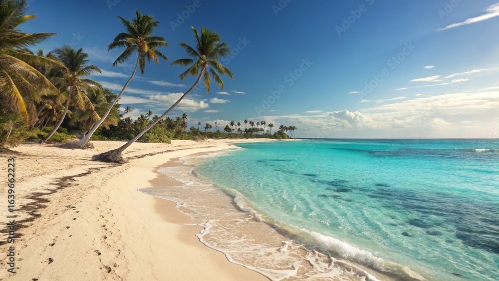 Naklejka premium Tropical summer beach landscape with palm trees