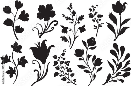 Black Floral Silhouettes | High-Quality Flower Clipart