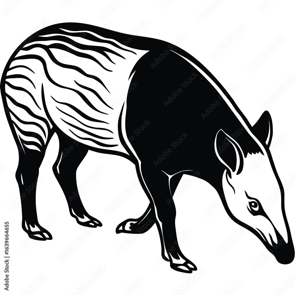 Fototapeta premium Vector art of tapir animal walking in forest isolated on white background