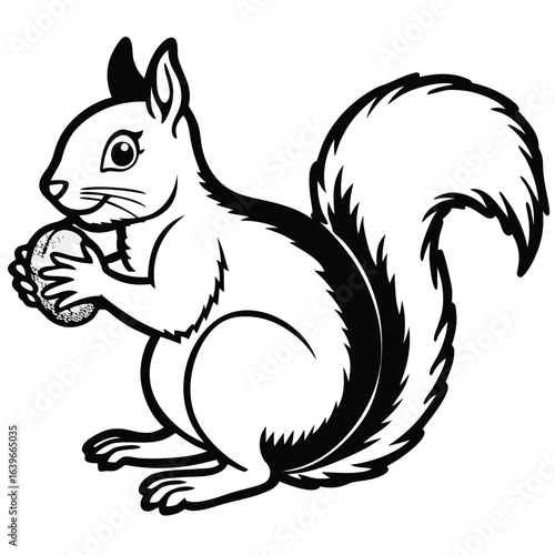 Wallpaper Mural Vector art of a black and white illustration of a squirrel holding a nut isolated on white background Torontodigital.ca