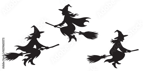 Witch Flying on Broom, witch silhouettes