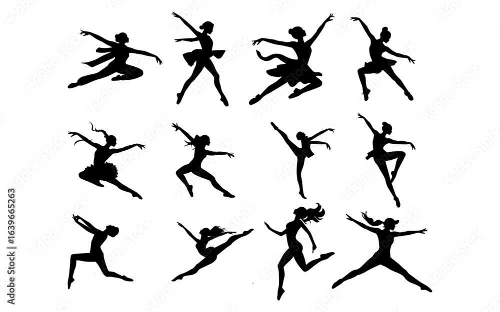 Naklejka premium Graceful Ballerina Silhouettes in Dynamic Poses