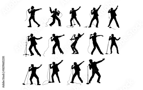 Silhouettes of Men Singing with Microphones
