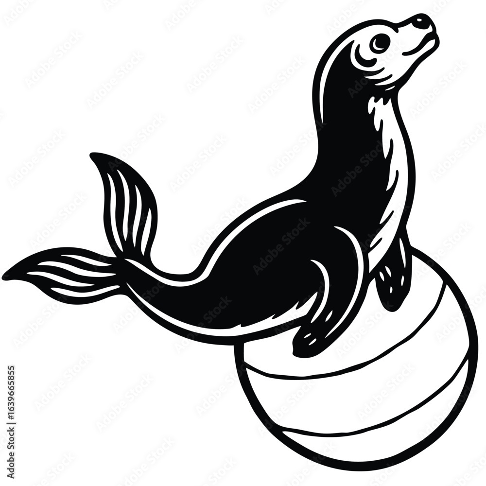 Obraz premium Vector art of seal balancing on a ball isolated on white background