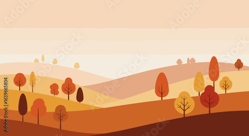 Autumn landscape serenity rolling hills digital illustration warm color palette aerial view nature's tranquility. Vector illustration