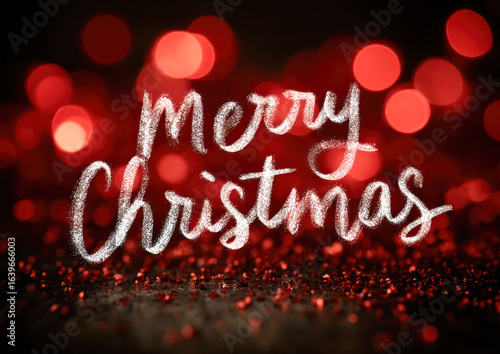 Festive holiday greeting with red bokeh background and sparkling details