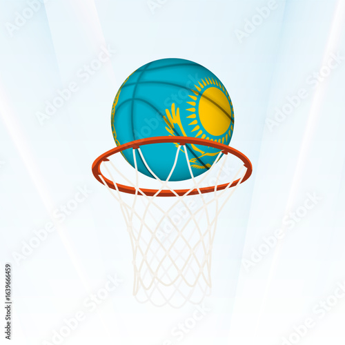Kazakhstan Flag Basketball Scoring Through Hoop.