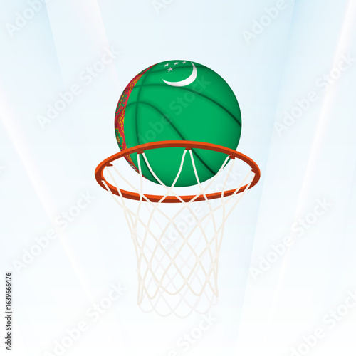 Turkmenistan Flag Basketball Scoring Through Hoop.