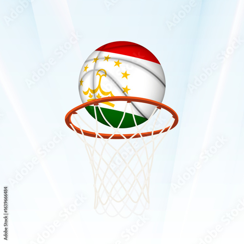 Tajikistan Flag Basketball Scoring Through Hoop.