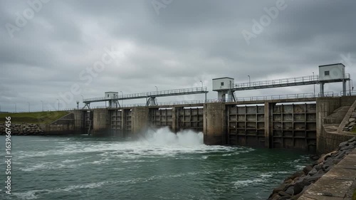 Wallpaper Mural Water Power Station, Cloudy Day,  Coastal River Torontodigital.ca