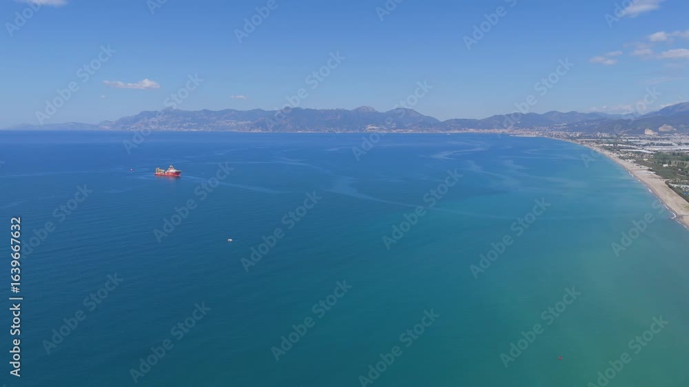 Battipaglia, a town adjacent to the capital city of Salerno, in southern Italy. Drone footage of the coast Battipaglia, a town adjacent to the capital city of Salerno, in southern Italy. Drone footage of the coast