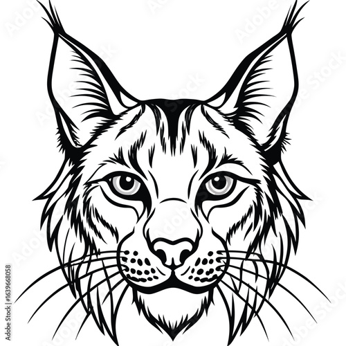 Vector art of lynx head illustration, wild cat portrait, fierce predator, isolated on white background