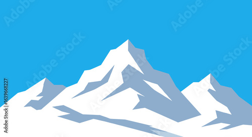 Mountain peaks and snowy landscapes high altitude nature scene clear blue sky aerial perspective tranquility and adventure. Vector illustration