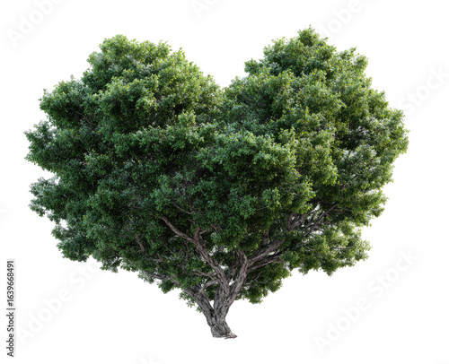 Lush green heart-shaped tree against black background