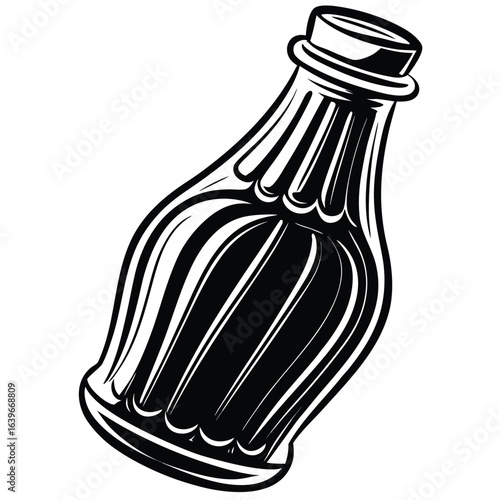 Vector art of black and white illustration of a bottle isolated on white background