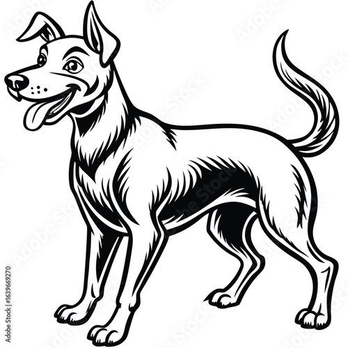 Vector art of happy dog standing, isolated on white background