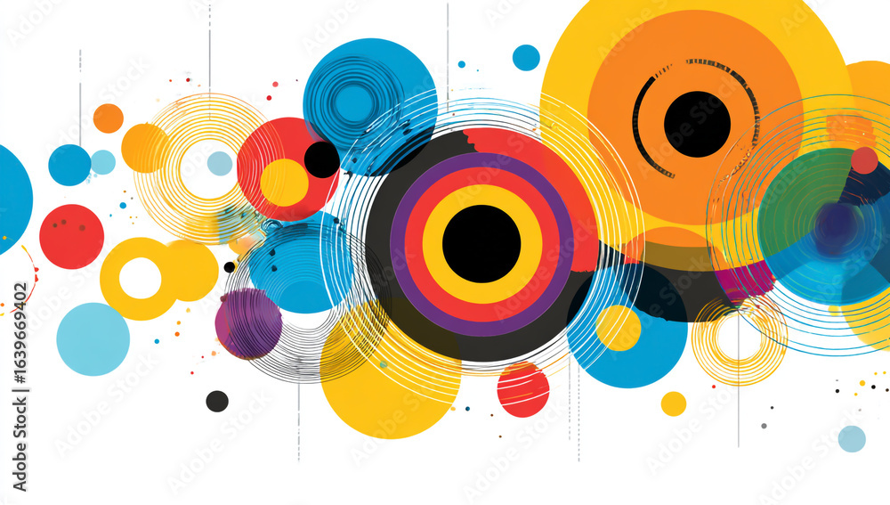 Obraz premium Colorful vector design of abstract circles and rings on white background