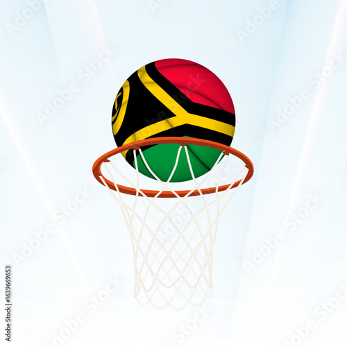 Vanuatu Flag Basketball Scoring Through Hoop.