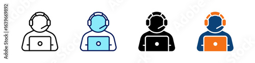 Customer Support Representative All In One Icon Multi Styles Vector Set