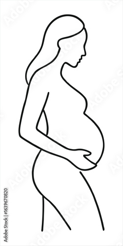 Pregnant Woman Silhouette Line Art – Motherhood and Maternity Illustration.
