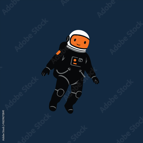Vector art of cartoon astronaut in space suit floating in dark space