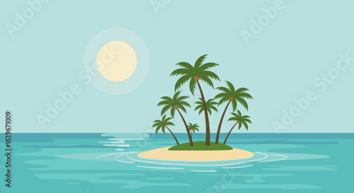 Tropical paradise island oasis serene ocean view digital artwork calm atmosphere vibrant colors. Vector illustration