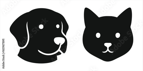 Silhouette Icons of Dog and Cat Faces – Pet Animal Vector Illustration