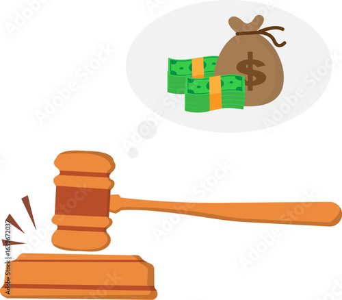 vector judge's hammer of justice bribed with wads of money