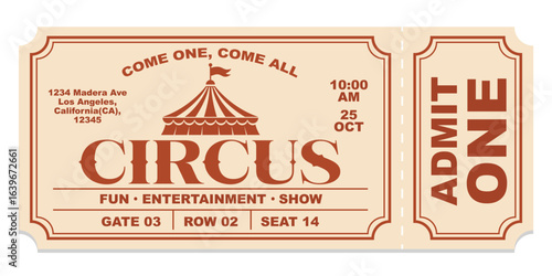 Circus ticket. Vector Image. Horizontal circus ticket.