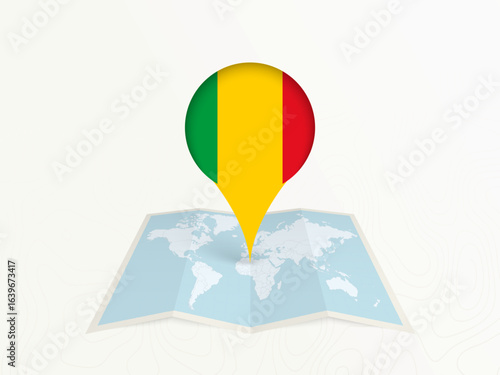 Mali Map Pin with National Flag on Open World Map.
