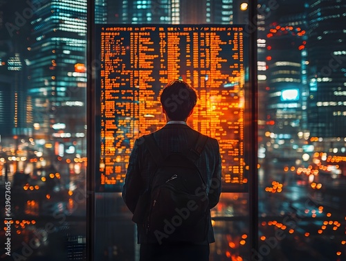 Wallpaper Mural Silhouetted man observing the digital cityscape Torontodigital.ca