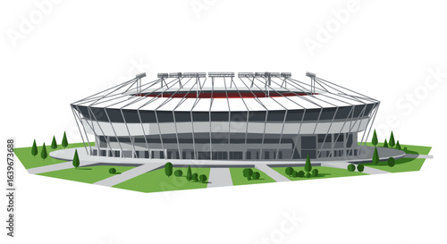Major sporting event venue design modern stadium outdoor architectural visualization aerial perspective innovative concept. Vector illustration