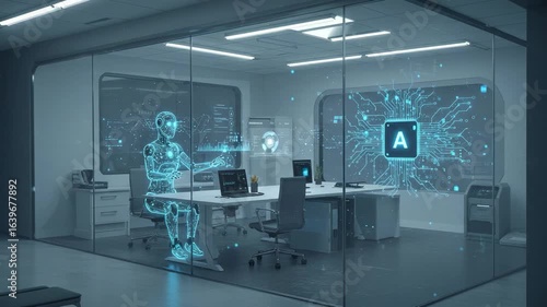 Futuristic Office with AI Assistant