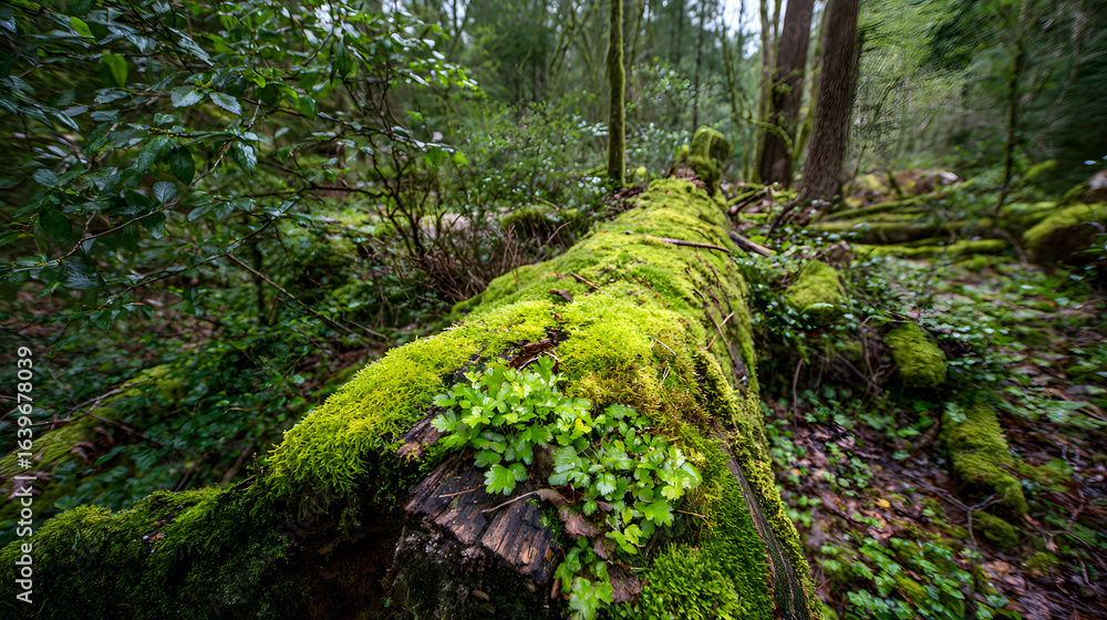 Moss Covered Log in Lush Forest Undergrowth Moss Covered Log in Lush Forest Undergrowth