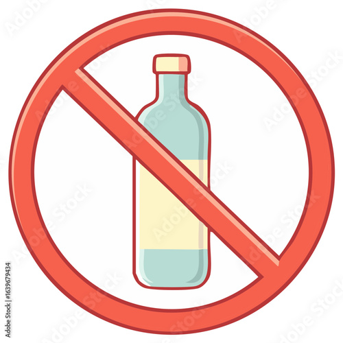 Prohibition Symbol Displaying Glass Bottle Inside Red Circle Signifying No Alcohol Allowed