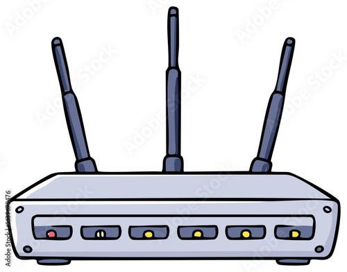 Cartoon of Wireless Router with Antennas and LED Lights Illustration