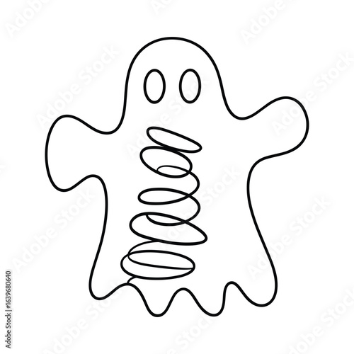 Whimsical outline of a friendly ghost with a spring in its belly