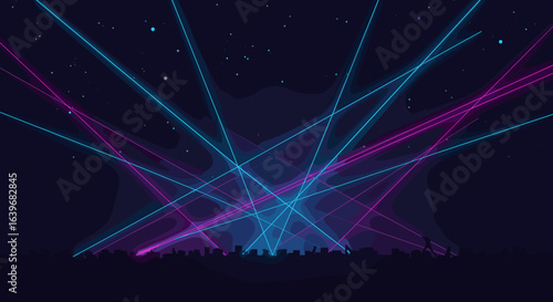 Laser light show event at night sky spectacular visuals outdoor concert enthralling atmosphere. Vector illustration