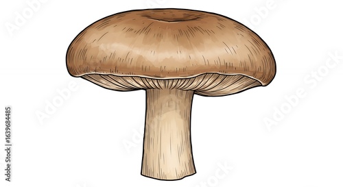 Wild Mushroom with Brown Cap and Cream Stem Isolated on White Background